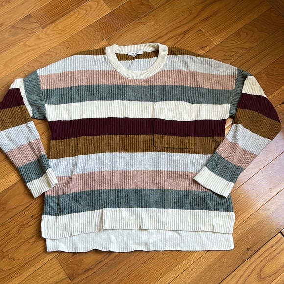 EUC Madewell Thompson Cream Multicolor Striped Sweater Size L - Picture 2 of 12